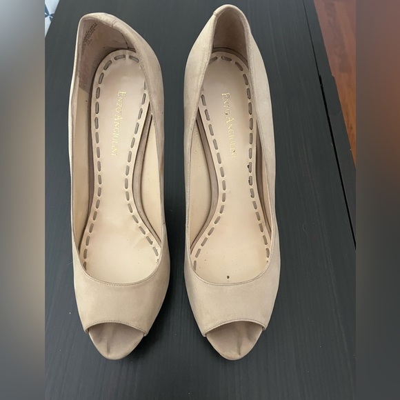 Enzo Angiolini "EaSully" Nude Leather Peep Toe Pumps 9M - Picture 2 of 11